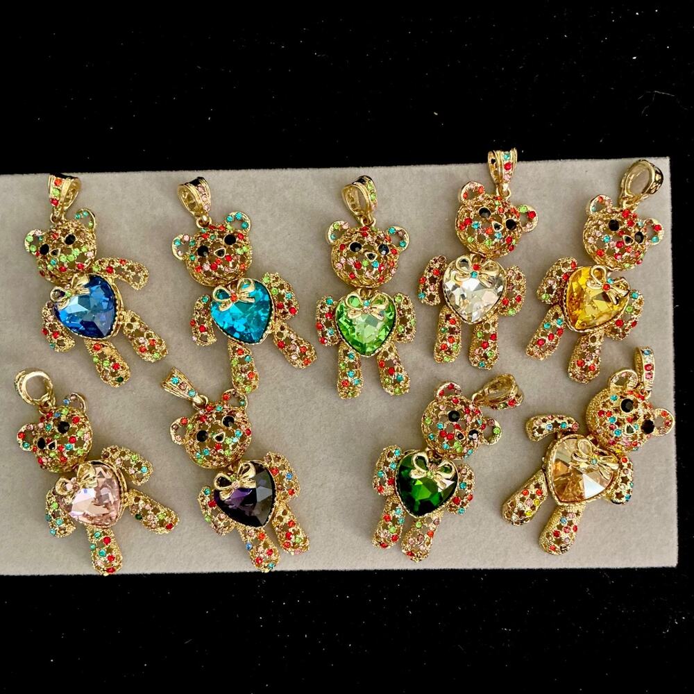 Large TEDDY BEAR Pendant w/ Gemstone Tummy-9 Color Options~ NEW